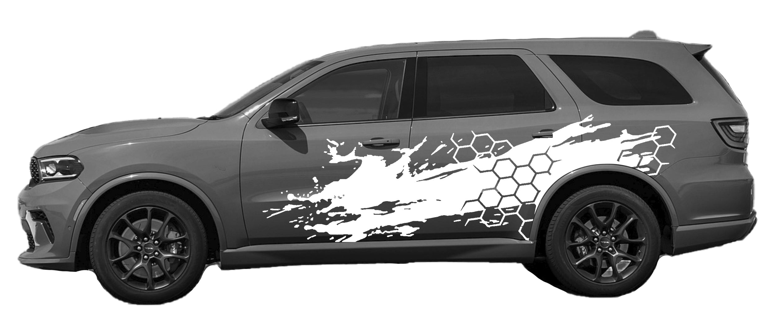 honeycomb grunge side graphics for dodge durango 2021 to 2024 models white