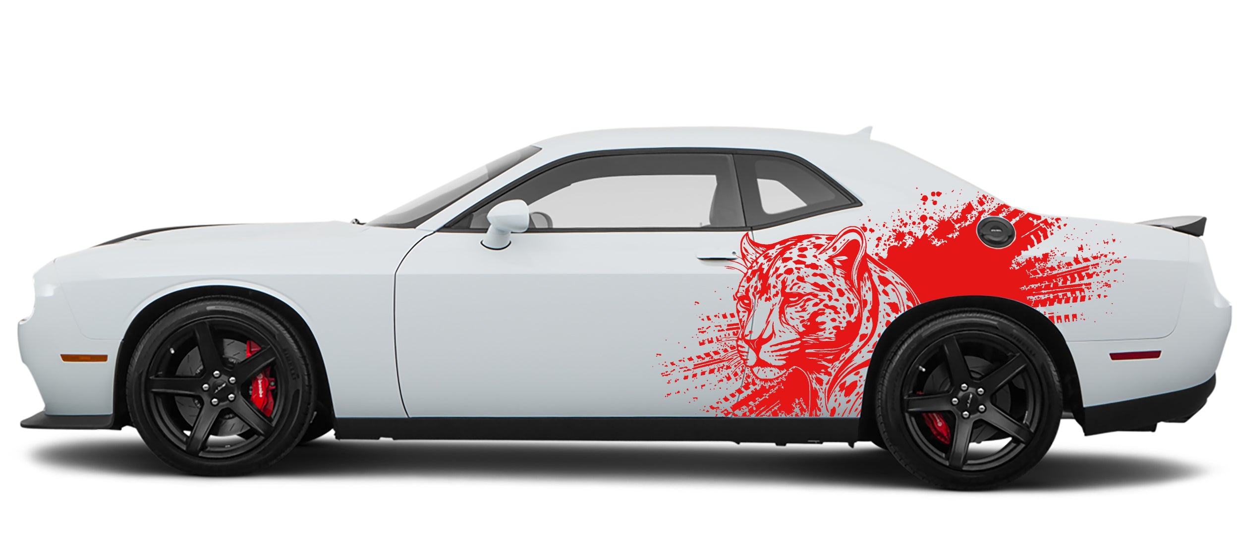 leopard side splash graphics for dodge challenger 2008 to 2023 models red