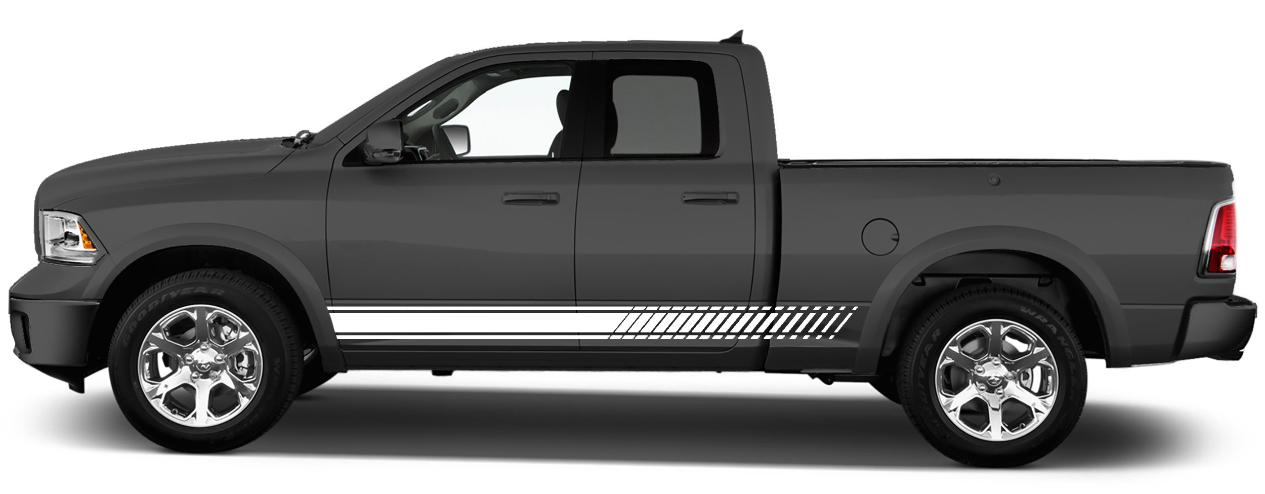 long rocker panel stripes for dodge ram 2008 to 2018 models white