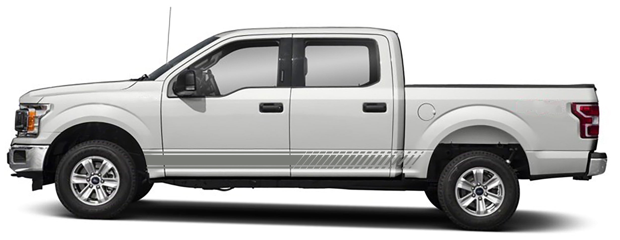 Long rocker panel stripe graphics for ford f 150 2015 to 2020 models gray