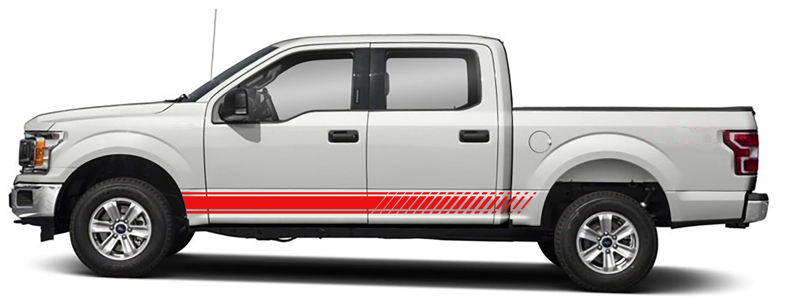 Long rocker panel stripe graphics for ford f 150 2015 to 2020 models red