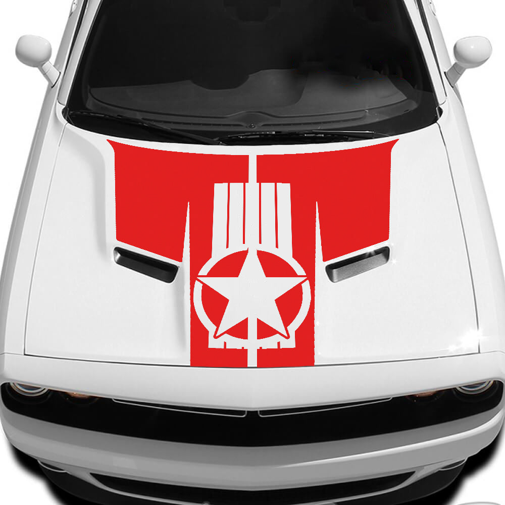 Military Star Hood Decal For Dodge Challenger 2015 to 2023 models red