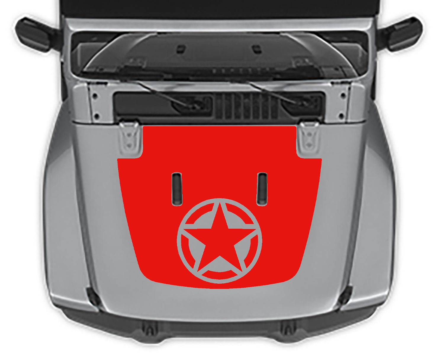Military Star 2 Hood Decal For Jeep Wranger JL red