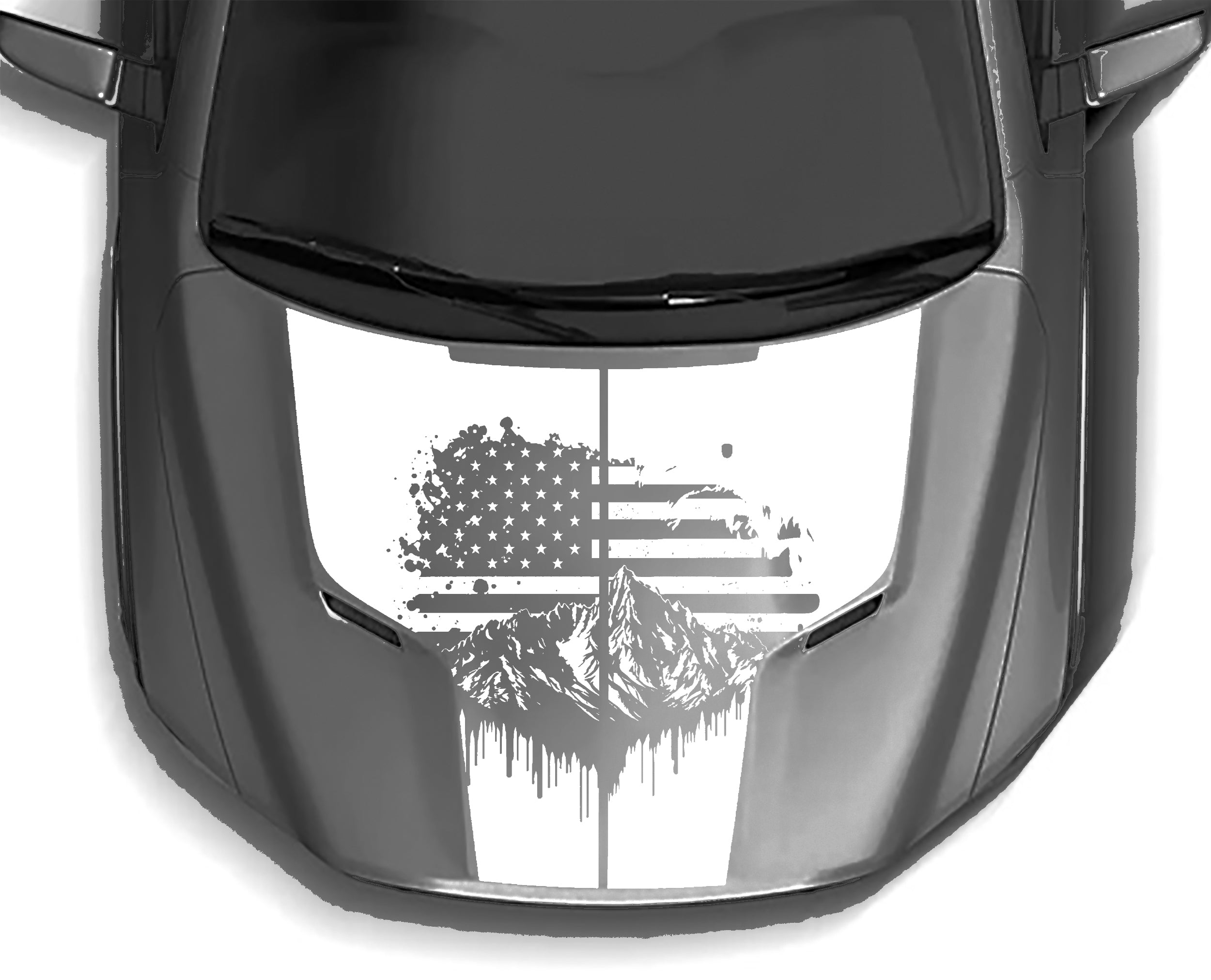 mountains and American flag hood graphics for dodge ram 1500 hemi 2009 to 2018 models white