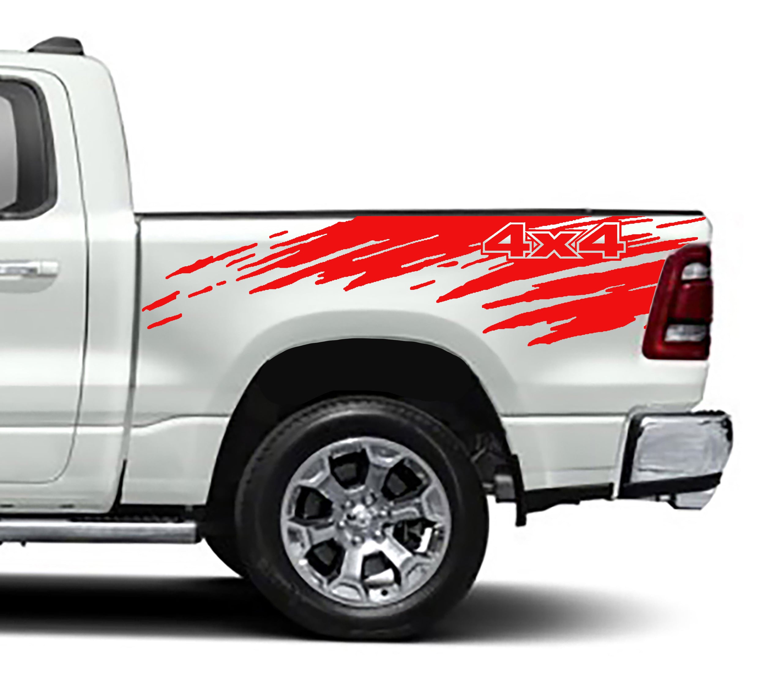 mud slinger 4x4 bed graphics for dodge ram 2018 to 2023 models red