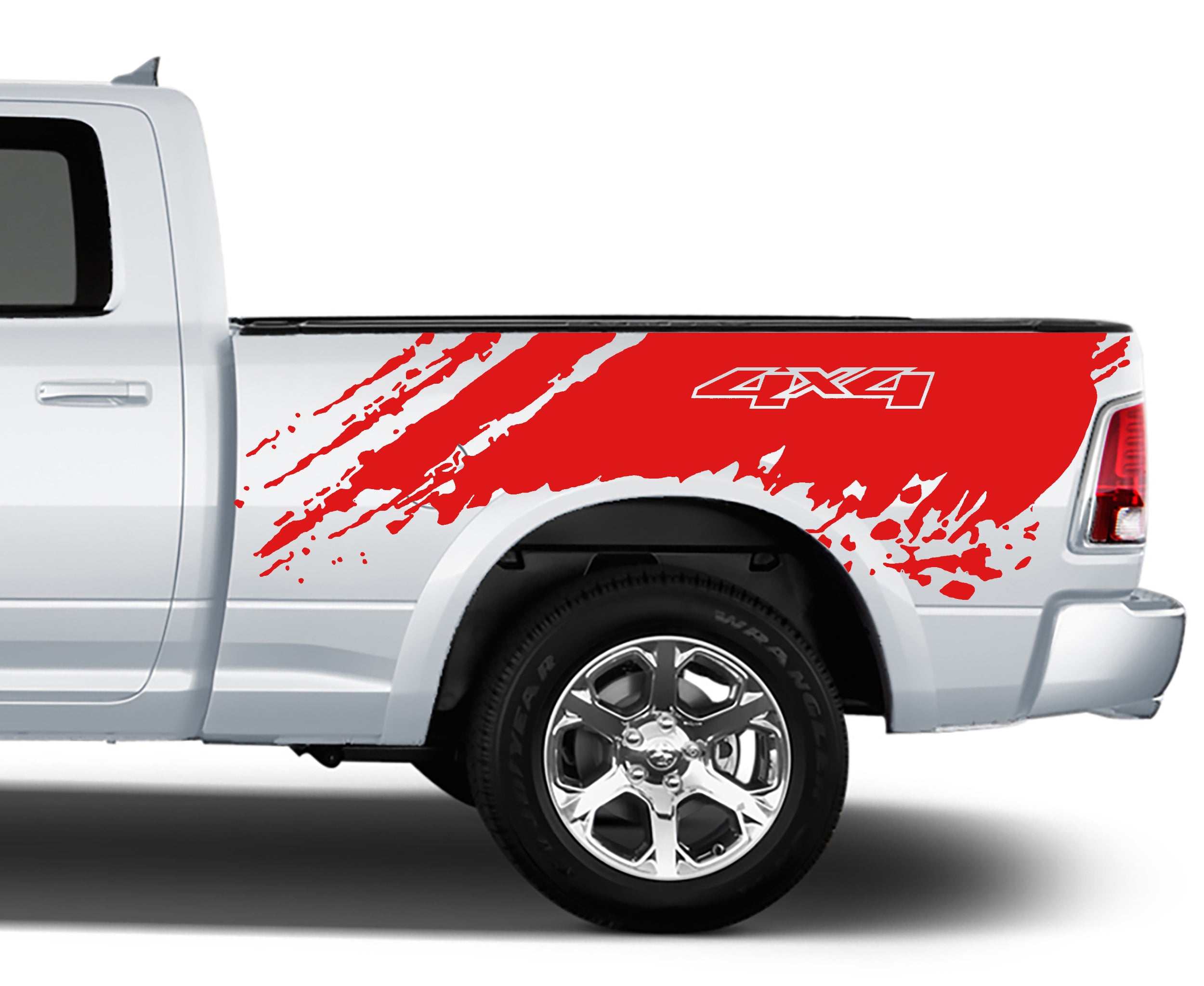 mud splash 4x4 bed graphics for dodge ram 2008 to 2018 models red