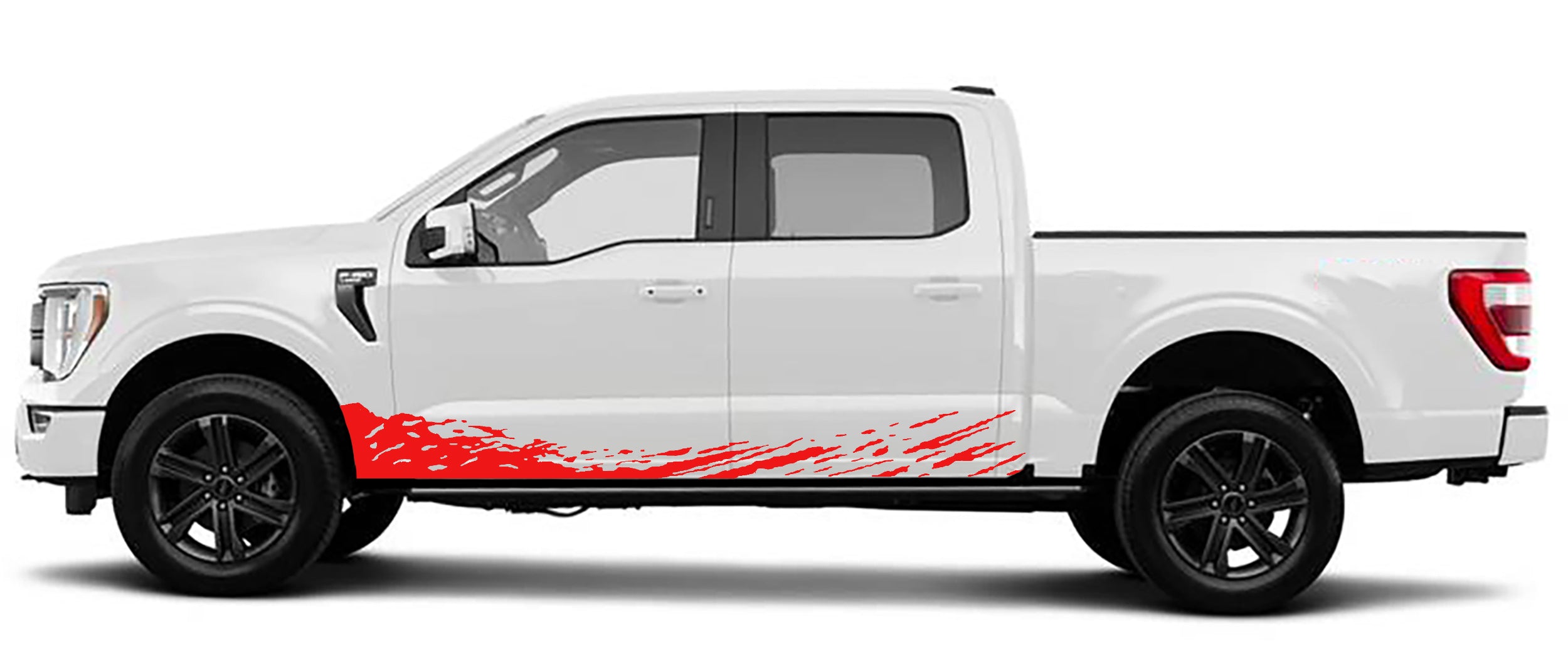 mud splash rocker stripe graphics for ford f 150 2021 to 2023 models red