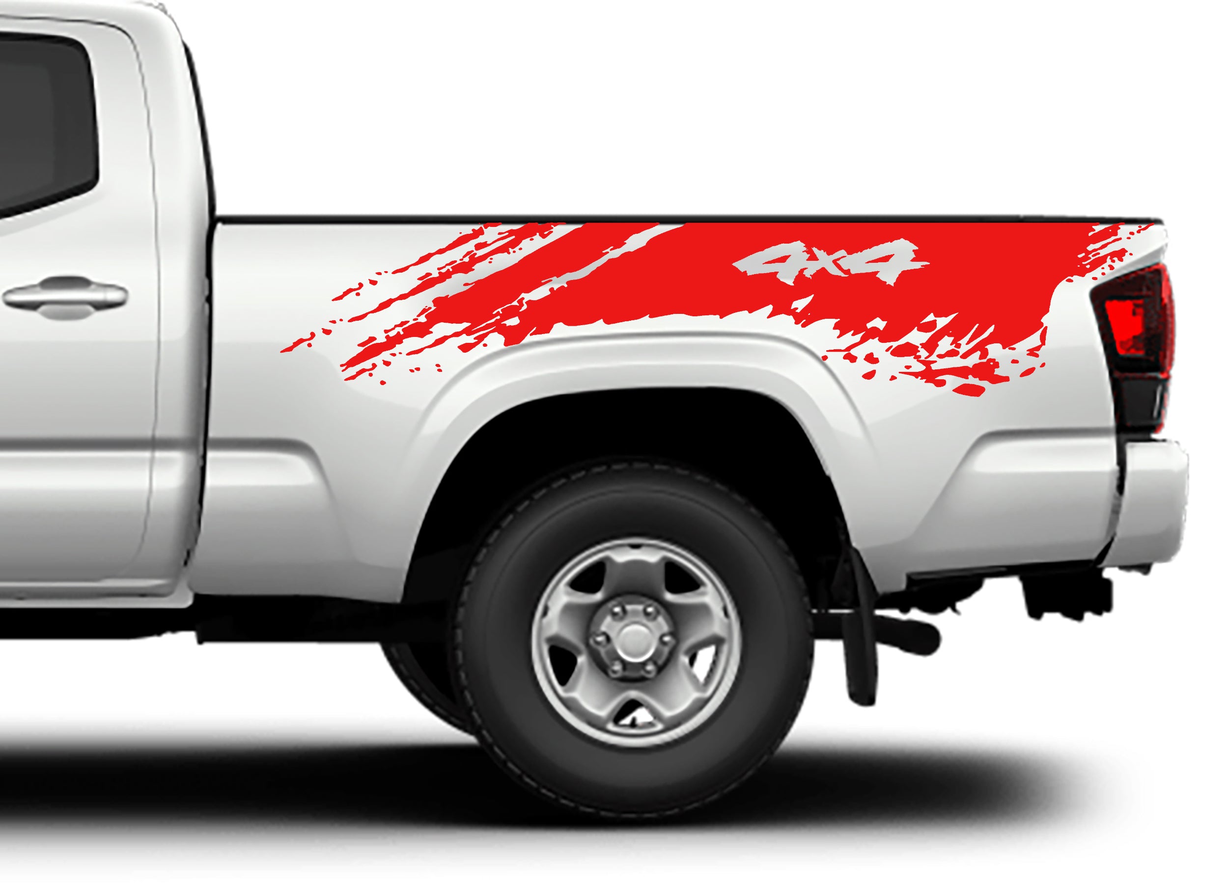 mud splash 4x4 bed decals for toyota tacoma 2016 to 2023 models red