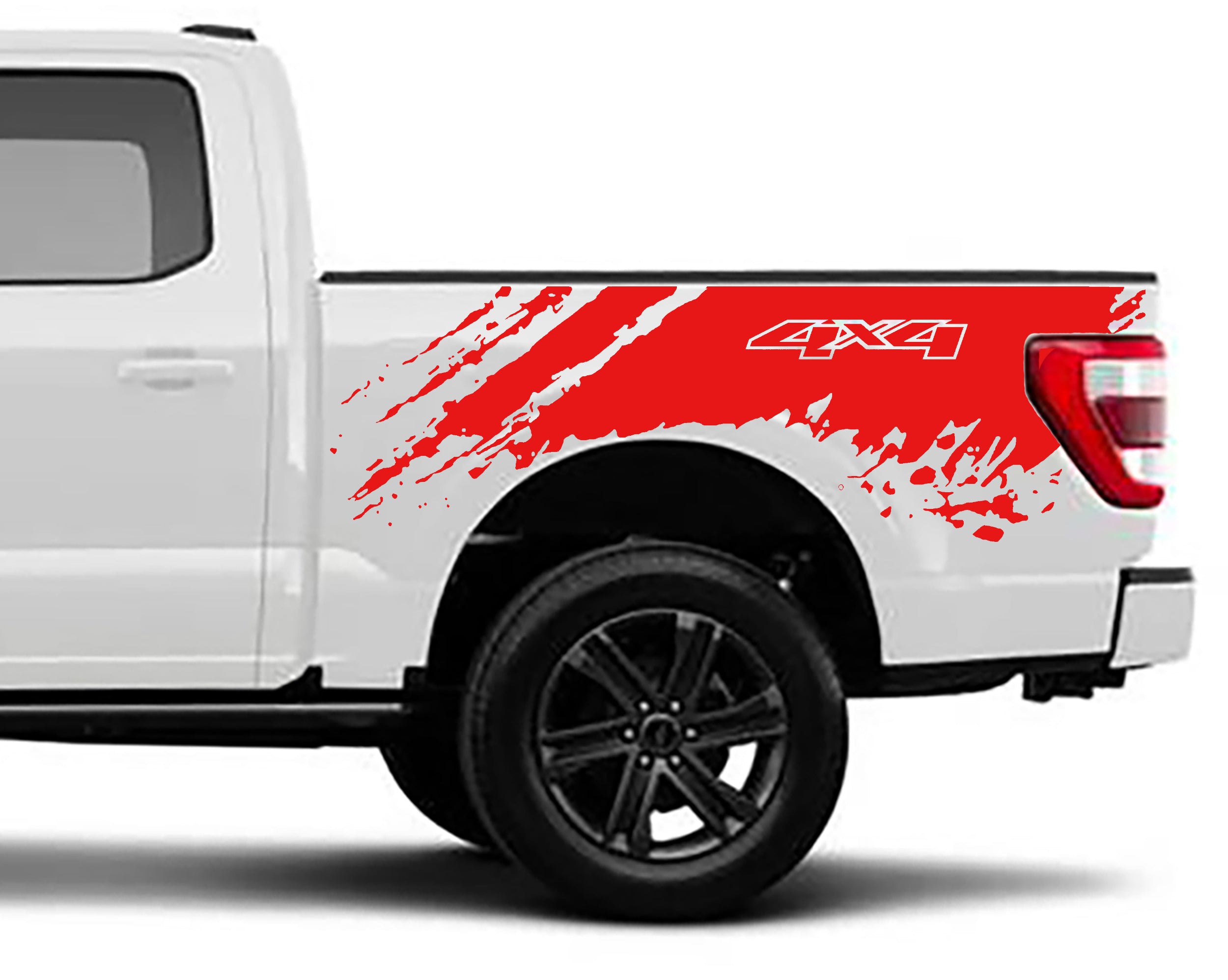 Mud Splash 4x4 Bed Graphics for ford f 150 2021 to 2023 models red