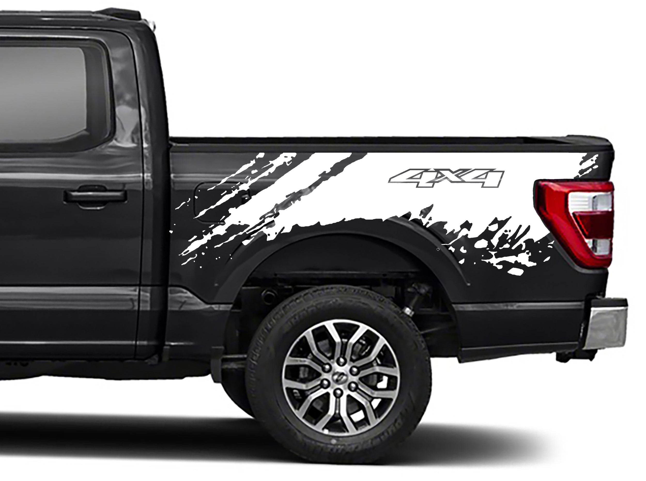 Mud Splash 4x4 Bed Graphics for ford f 150 2021 to 2023 models white