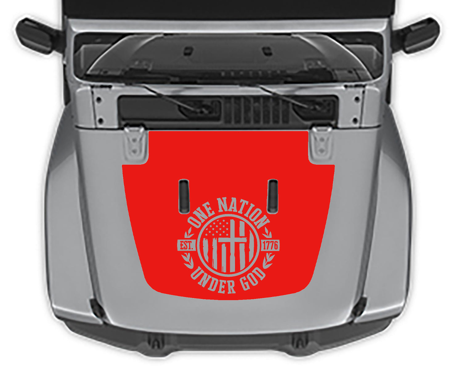 One nation under god hood decal for jeep wrangler jl red