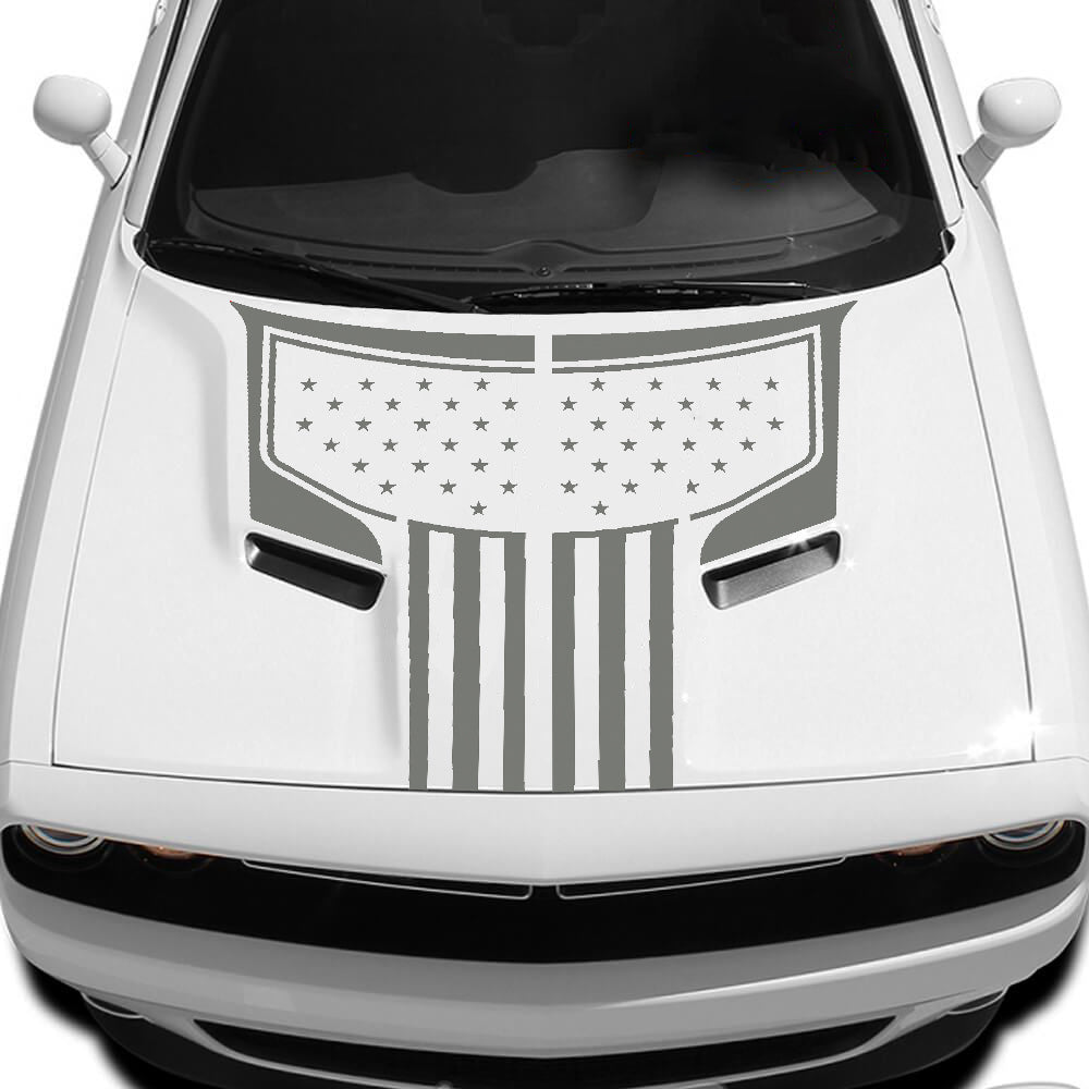 Patriot American flag hood decals for dodge challenger 2015 to 2023 models gray