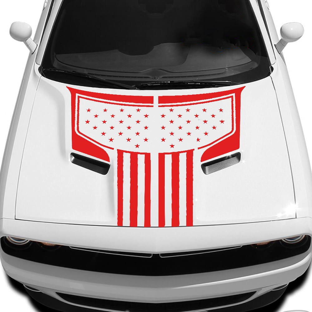 Patriot American flag hood decals for dodge challenger 2015 to 2023 models red