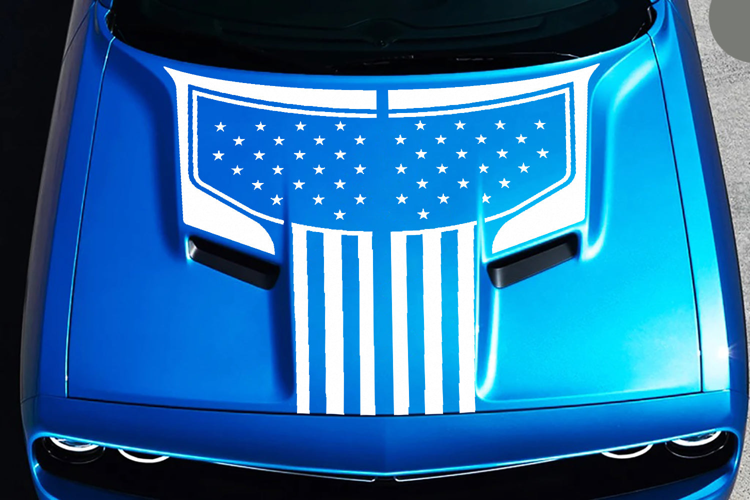 Patriot American flag hood decals for dodge challenger 2015 to 2023 models white