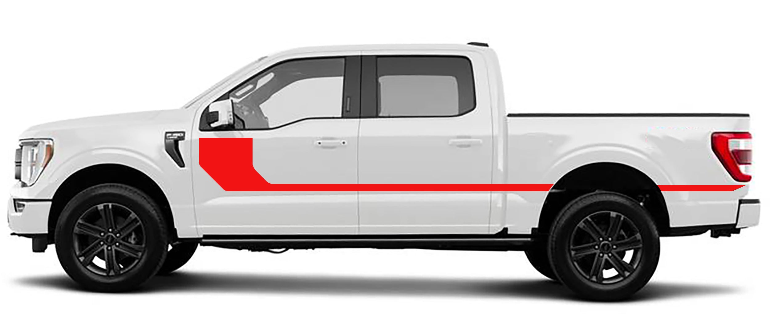 Rally hocky upper door side graphics for ford f 150 2021 to 2023 models red