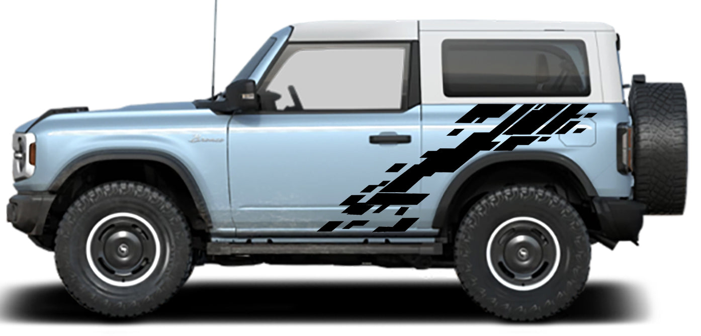 digital mud splash reptor style side decals for ford bronco 2 door 2021 to present Black