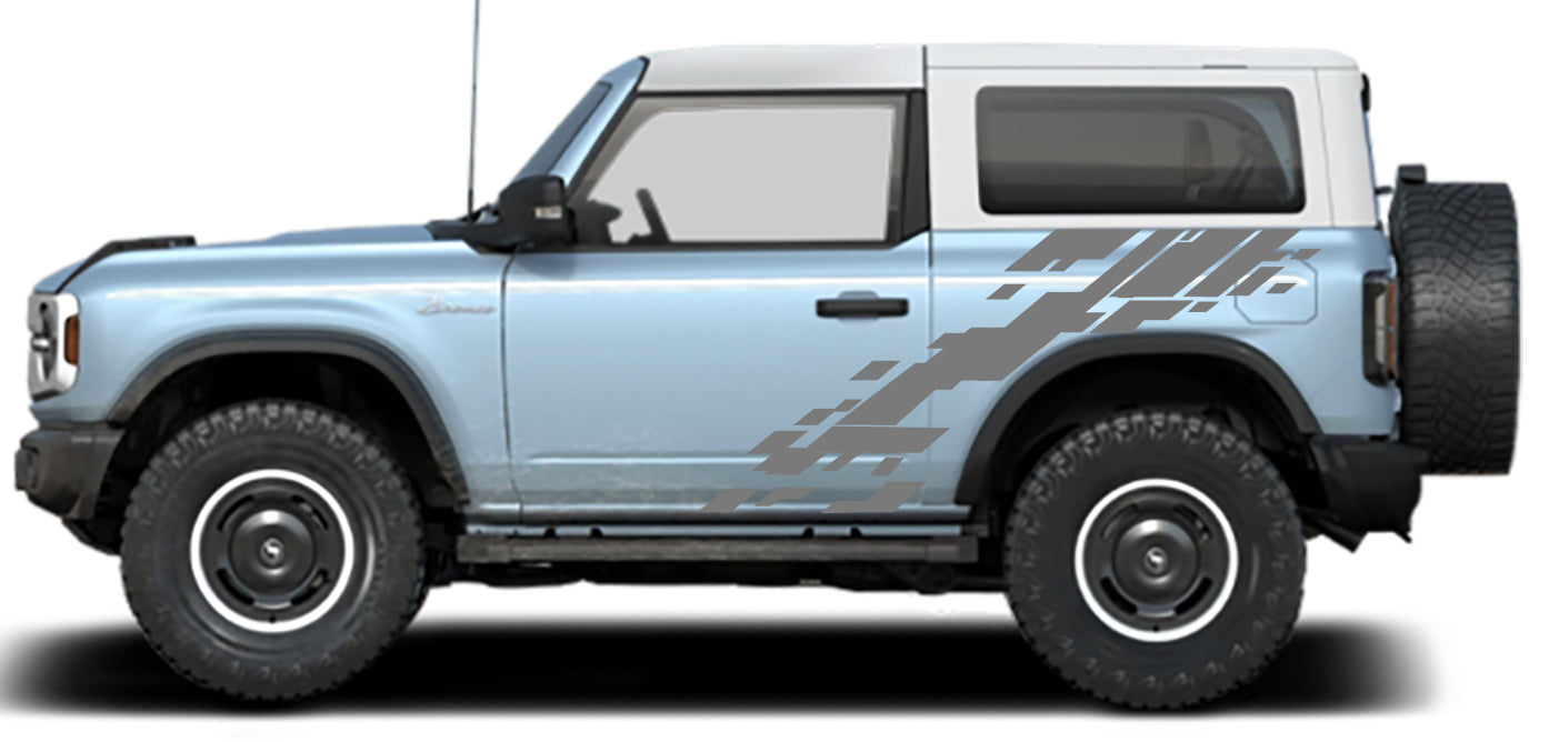 digital mud splash reptor style side decals for ford bronco 2 door 2021 to present gray