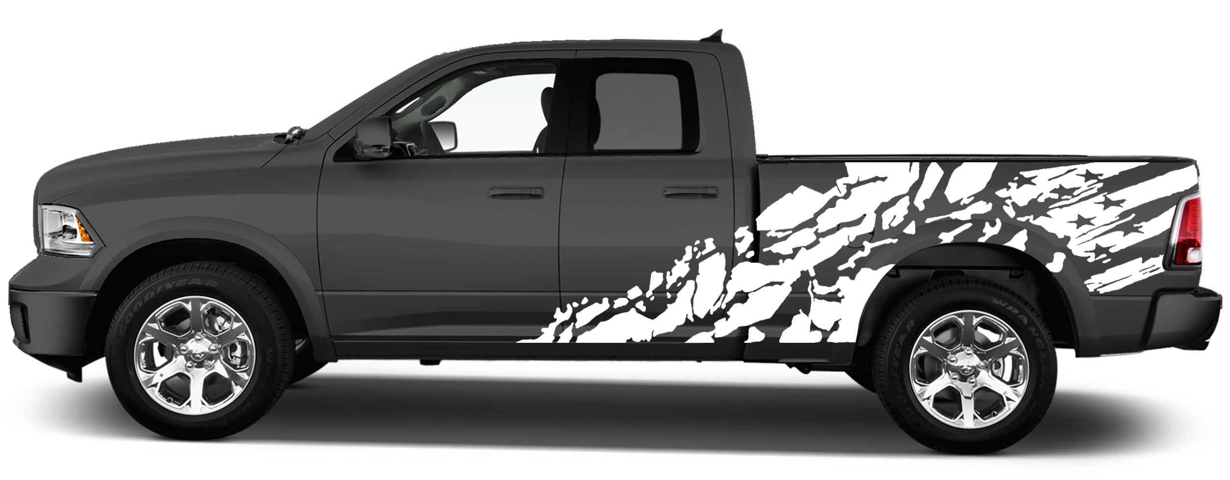 shredded us flag side graphics for dodge ram 2009 to 2018 models white