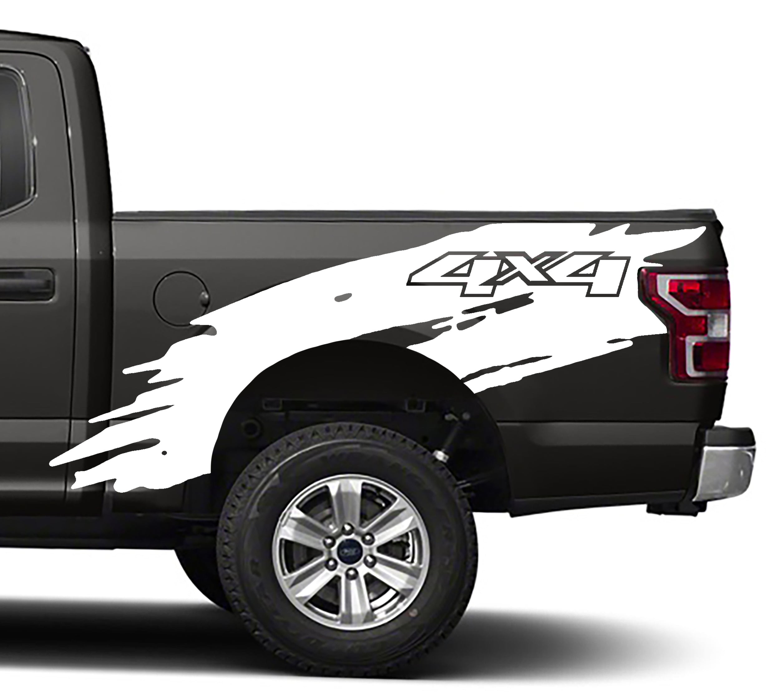 shredded 4x4 bed graphics for ford f 150 2015 to 2020 models white