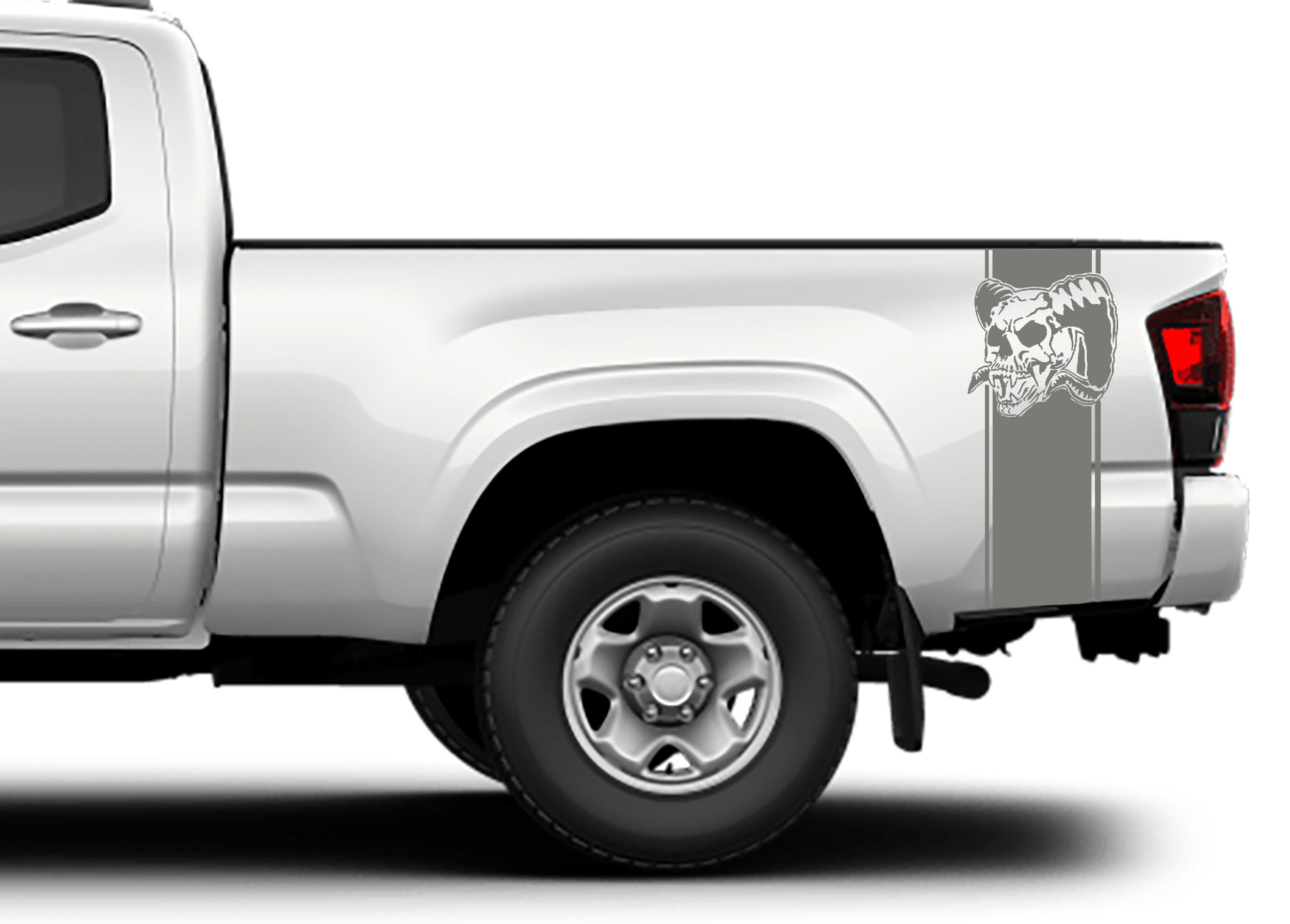 skull bed decals for toyota tacoma 2016 to 2023 models gray