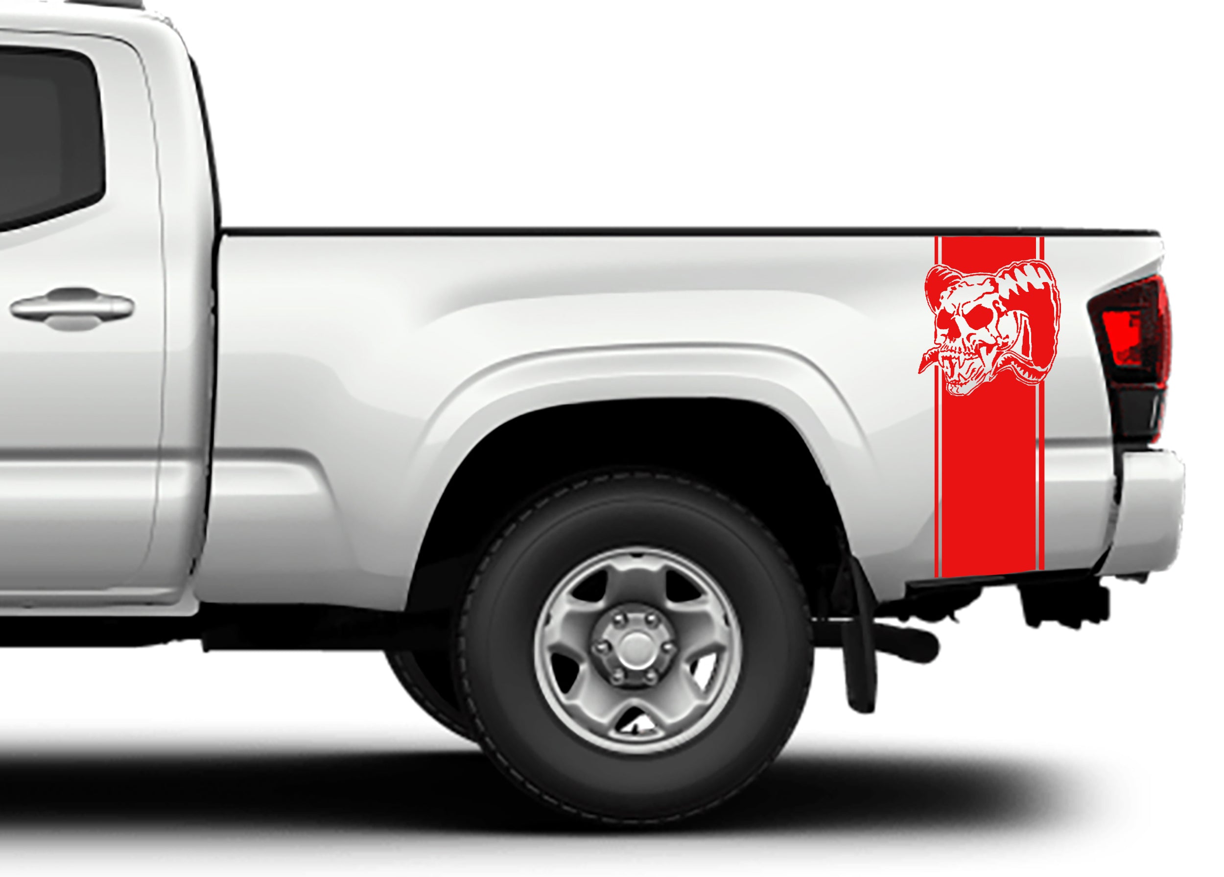 skull bed decals for toyota tacoma 2016 to 2023 models red