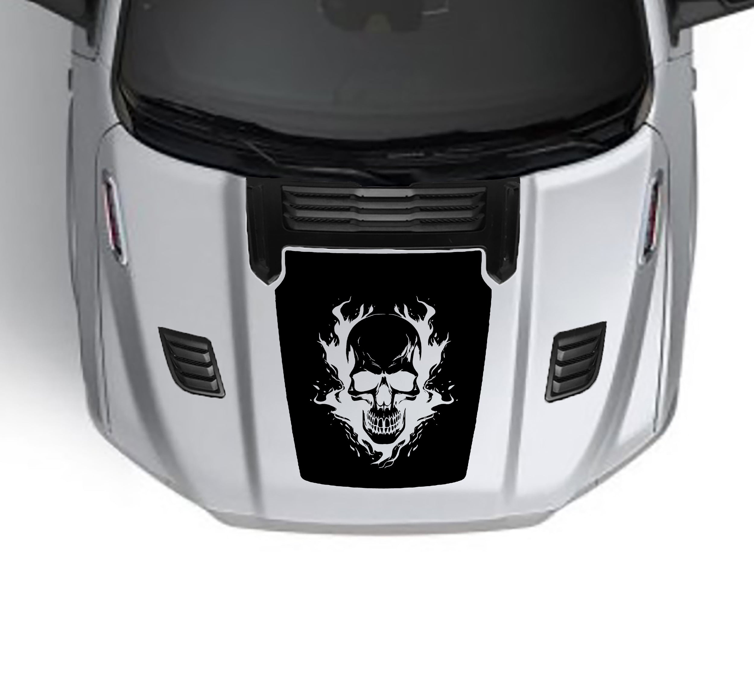 skull on fire performance hood graphics for dodge ram 1500 2019 to 2023 models black