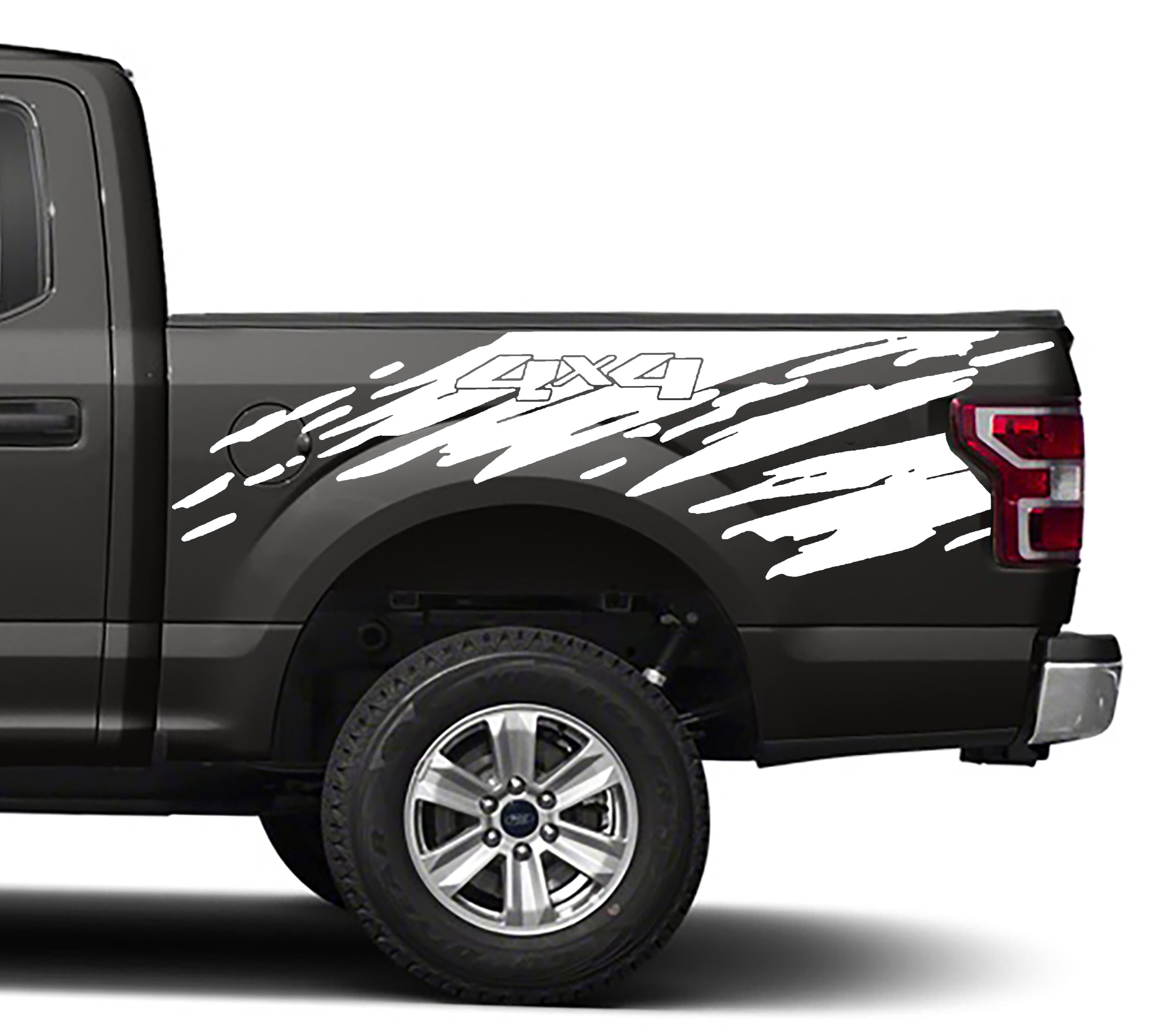 splatter 4x4 bed graphics for ford f 150 2015 to 2020 models white