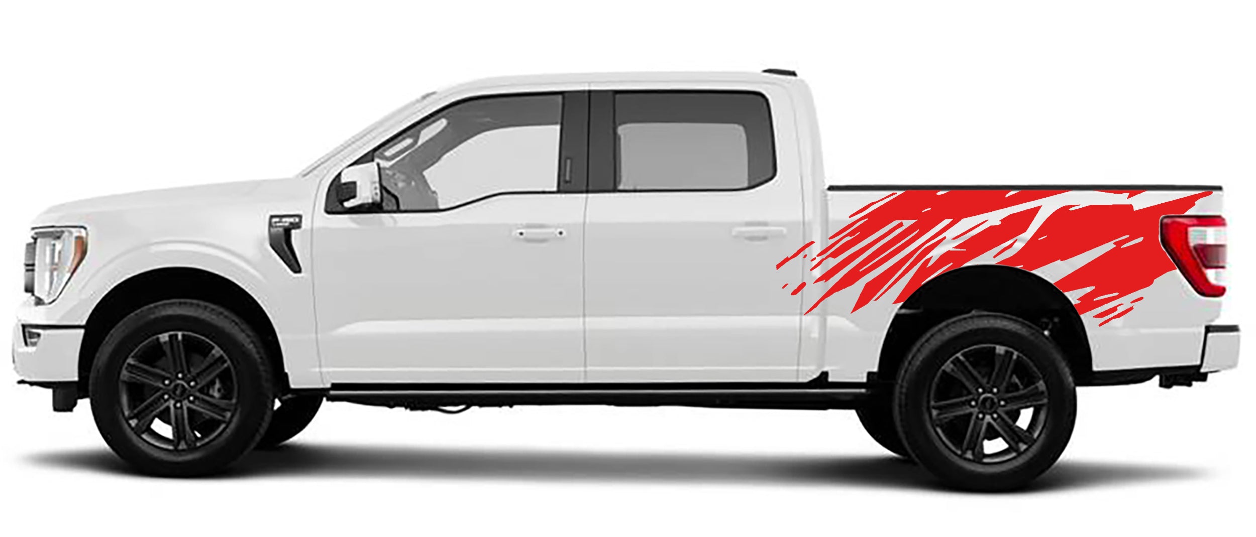 splatter bed vinyl graphics for ford f 150 2021 to 2023 models red