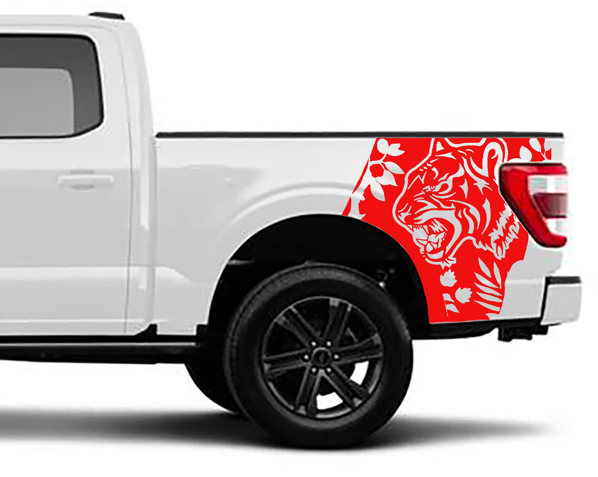 tiger bed decals for ford f150 2021 to 2023 models red