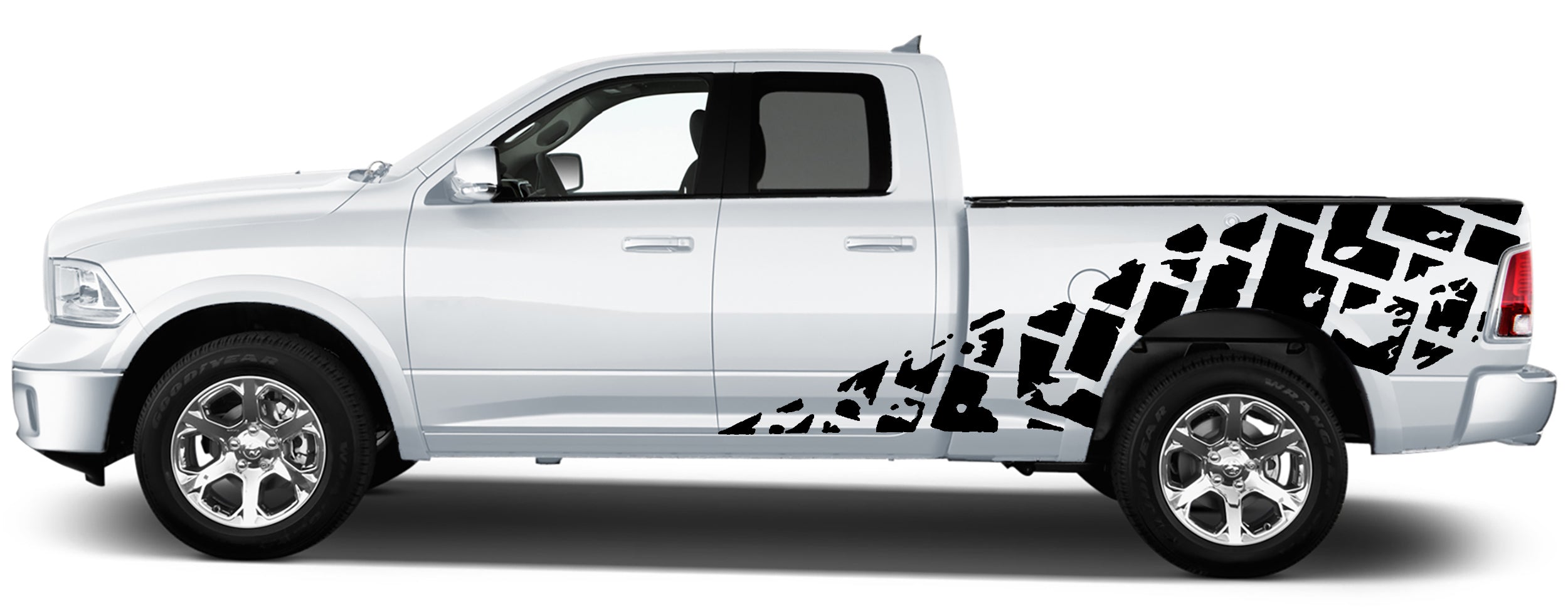 tire tracks side graphics for dodge ram 2008 to 2018 models black