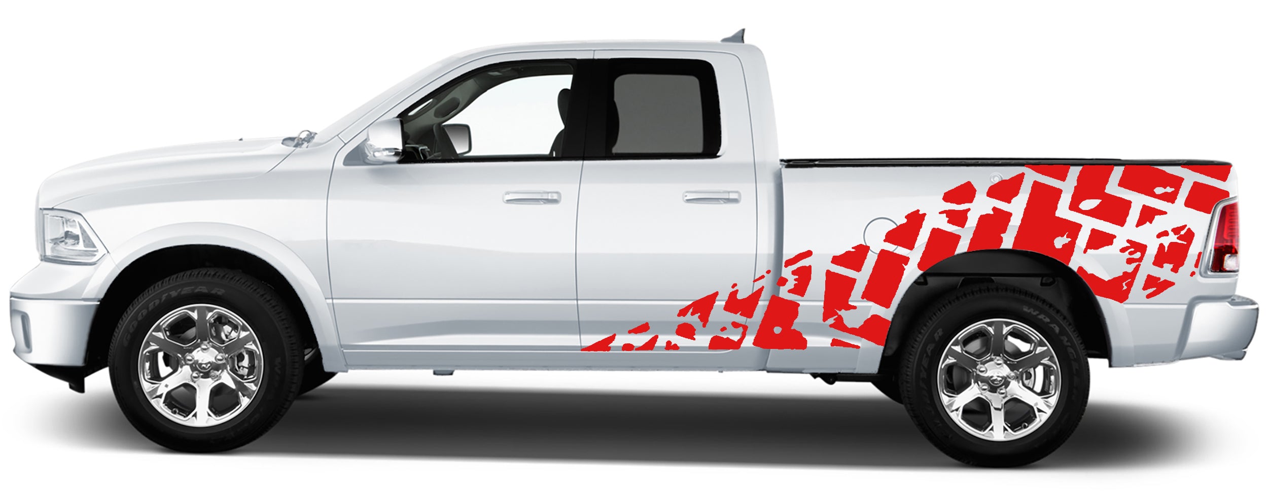 tire tracks side graphics for dodge ram 2008 to 2018 models red