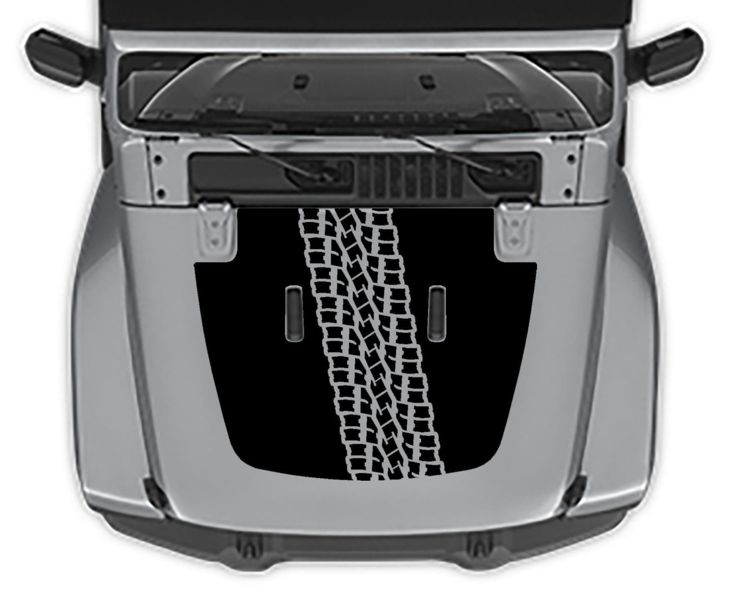 Tire Tracks 2 Hood Decal for Jeep Wrangler jl black