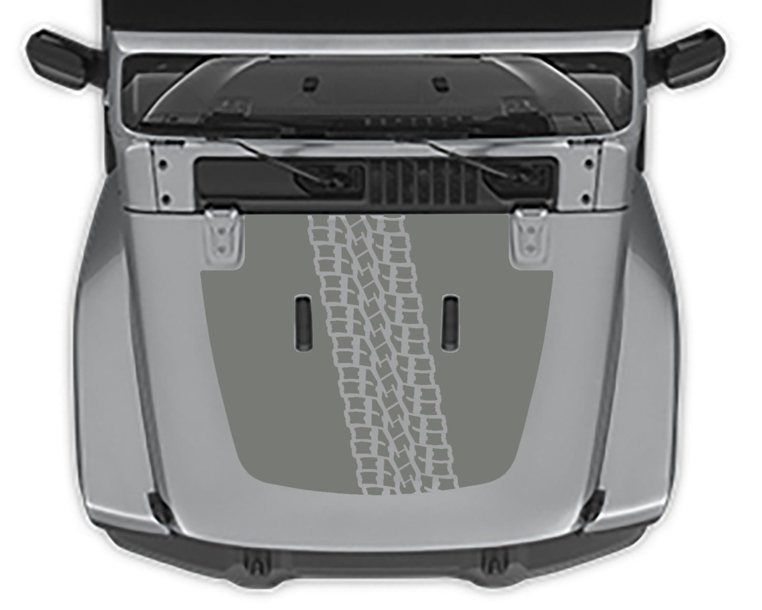 Tire Tracks 2 Hood Decal for Jeep Wrangler jl gray