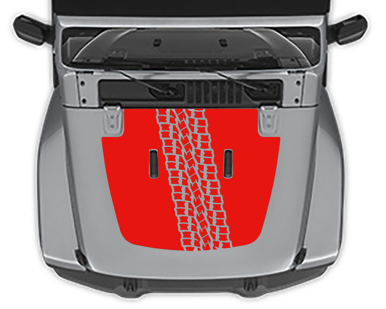 Tire Tracks 2 Hood Decal for Jeep Wrangler jl red