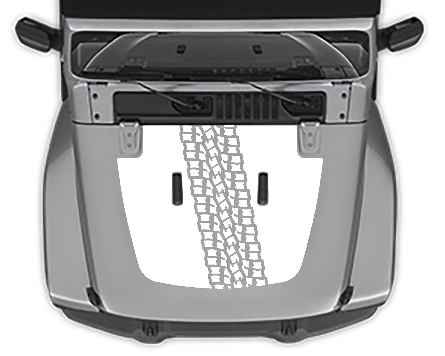 Tire Tracks 2 Hood Decal for Jeep Wrangler jl white