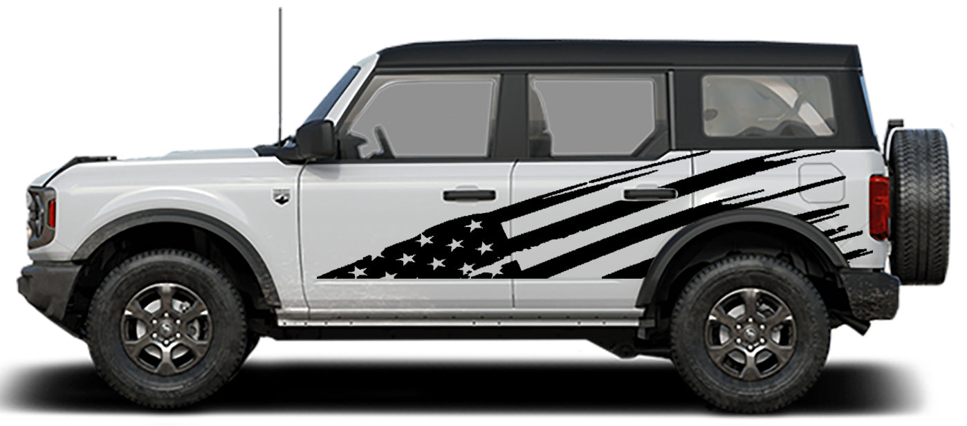 Ford Bronco Torn USA Flag Side Decals (Pair) : Vinyl Graphics Kit Fits (2021-up)