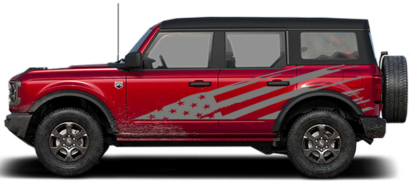 torn american flag side graphics for ford bronco gray