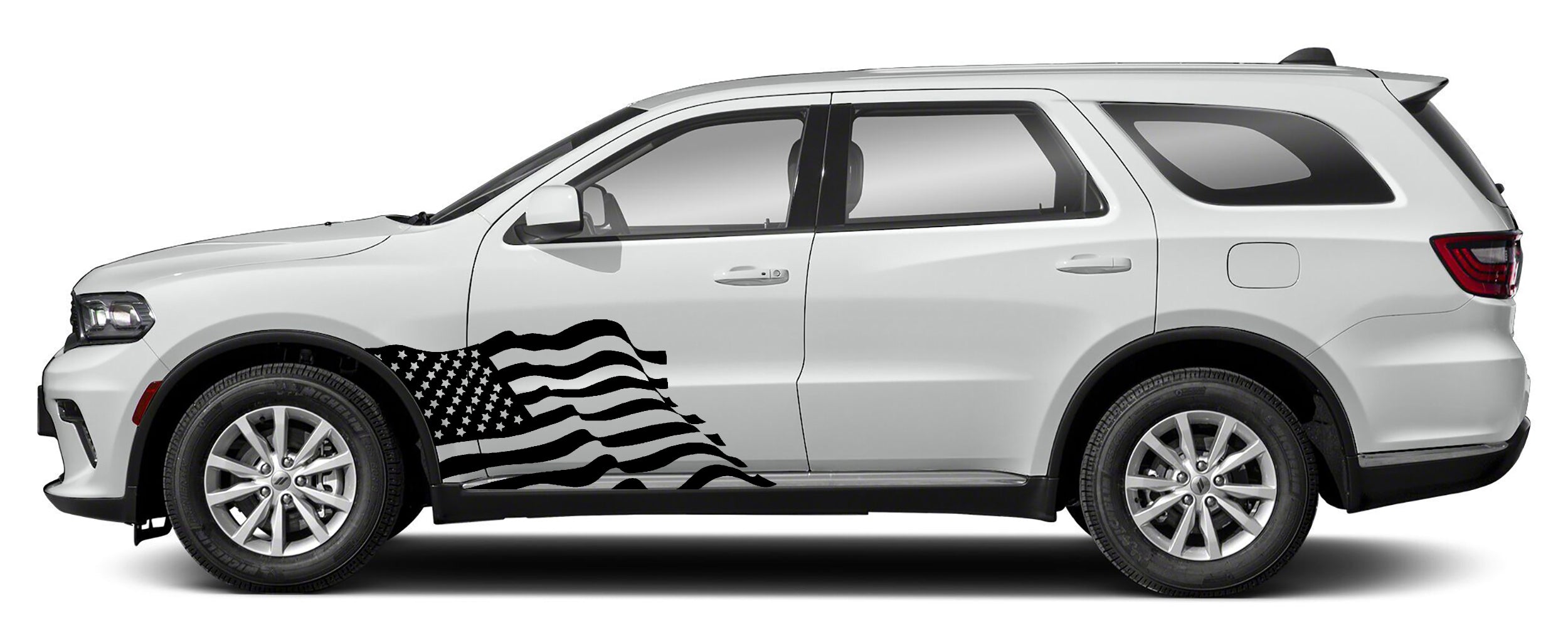 Dodge Durango US Flag Front Door Decals (Pair) : Vinyl Graphics Kit Fits (2021-2023)