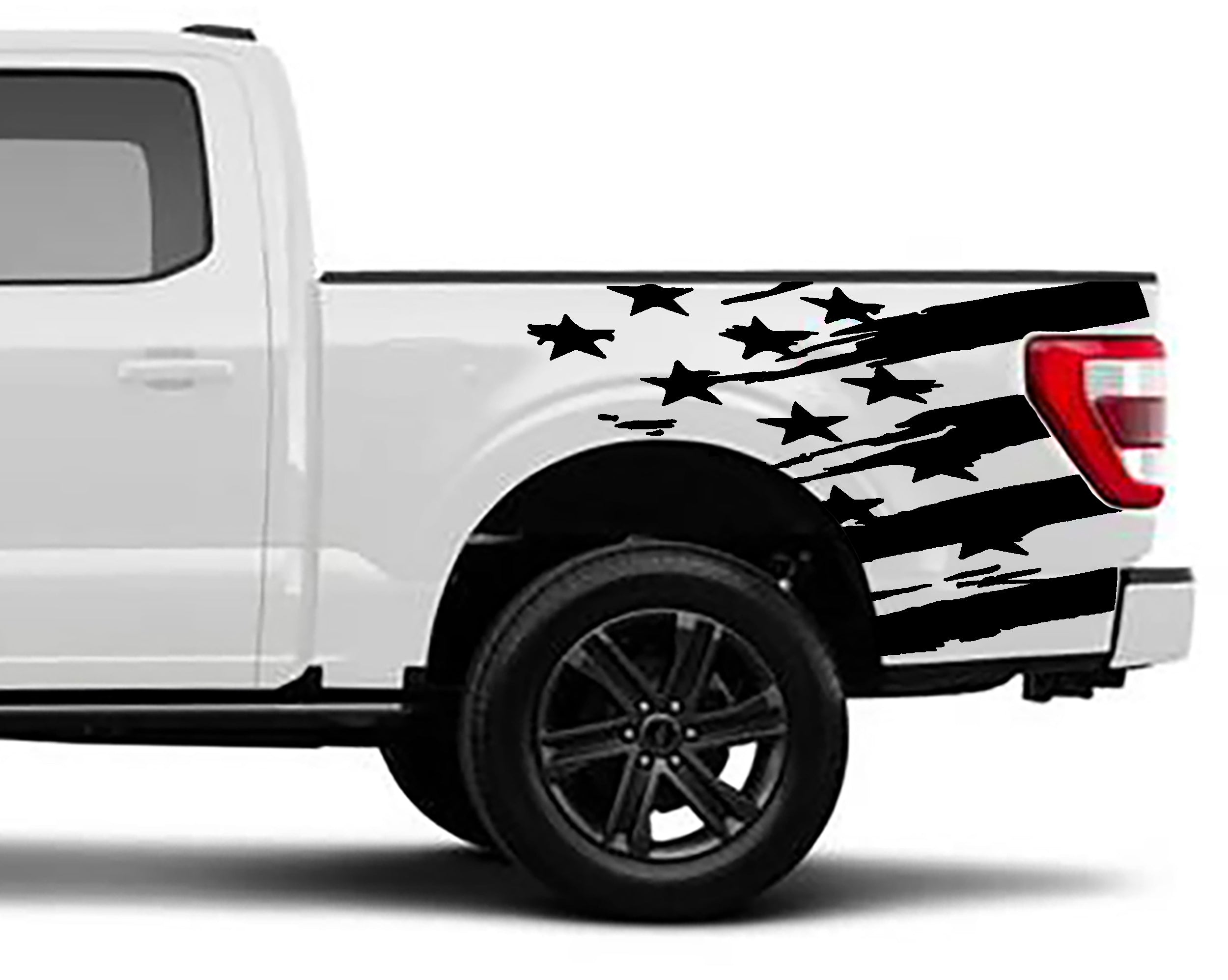 Ford F-150 US Flag Bed Decals (Pair) : Vinyl Graphics Kit Fits (2021-2023)