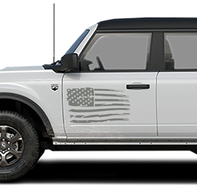 USA flag door decals for ford bronco gray