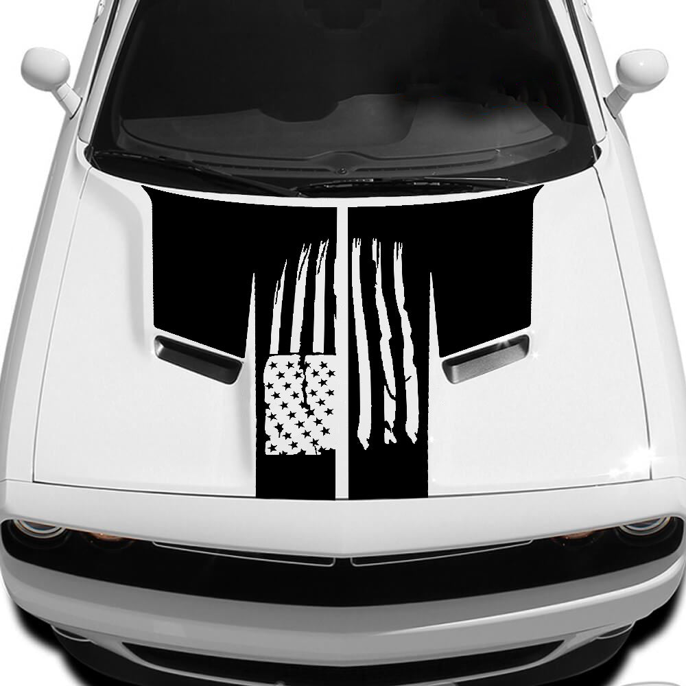 Dodge Challenger US Flag Hood Decal : Vinyl Graphics Kit Fits (2015-2023)
