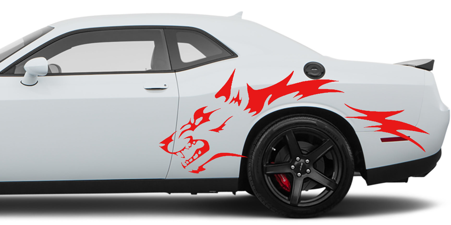 wolf side decals for dodge challenger 2008 to 2023 models red