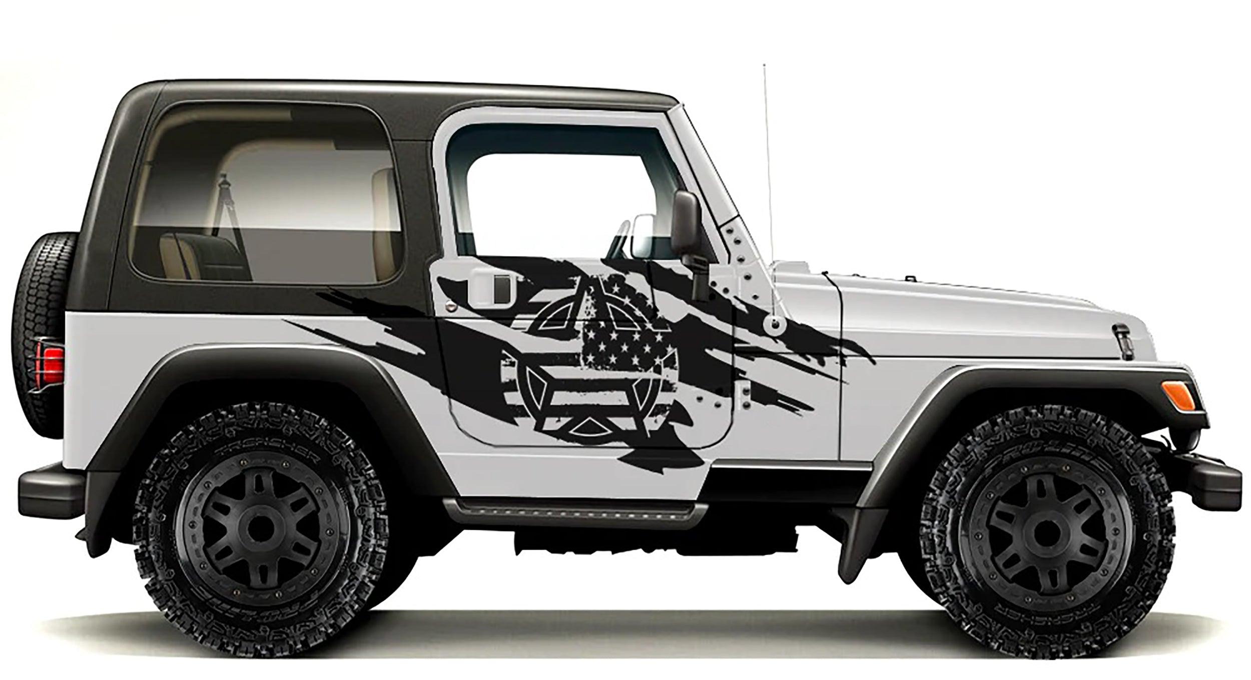 Jeep Wrangler (1999-2006) Custom Decals, Graphics and Stickers - Army Star Torn Kit - Jkprostickers