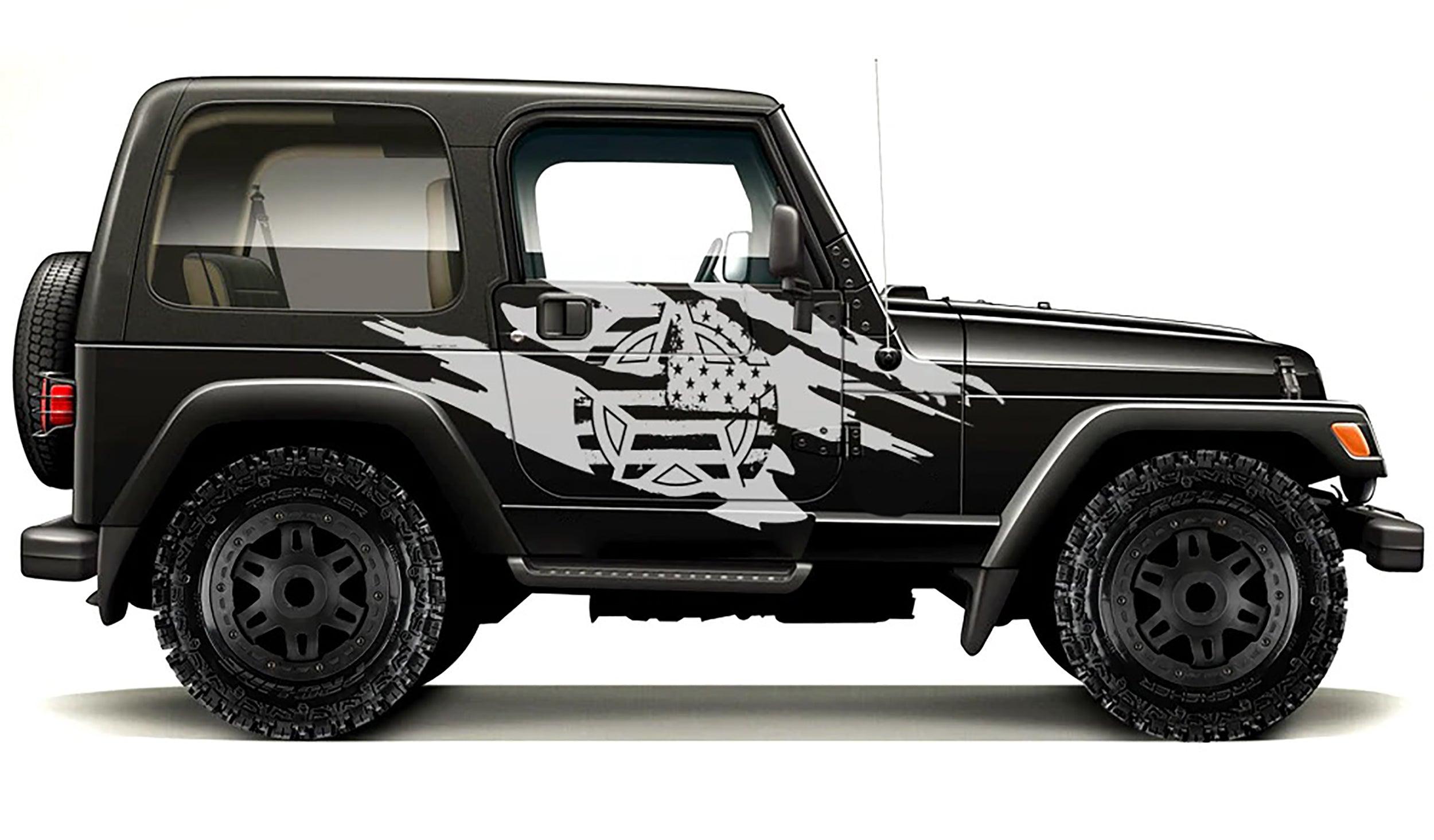 Jeep Wrangler (1999-2006) Custom Decals, Graphics and Stickers - Army Star Torn Kit - Jkprostickers
