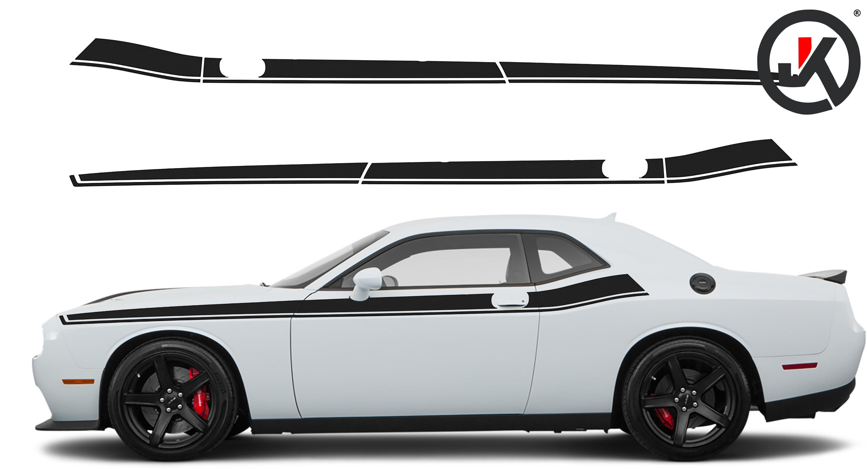 Dodge Challenger Modern Short Side Stripes Decals (Pair) : Vinyl Graphics Kit Fits (2008-2023)