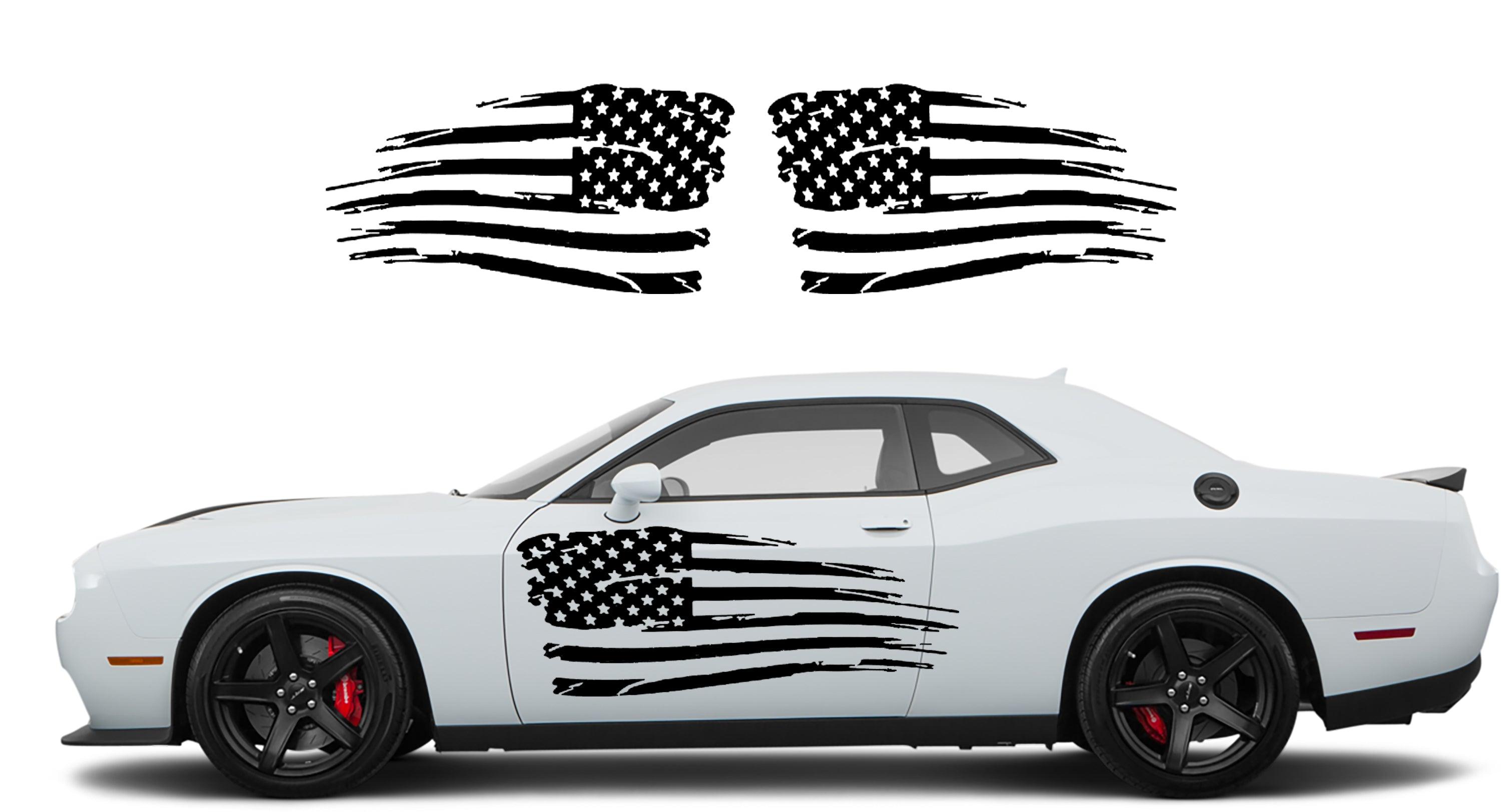 Dodge Challenger US Flag Side Decals (Pair) : Vinyl Graphics Kit Fits (2008-2023)