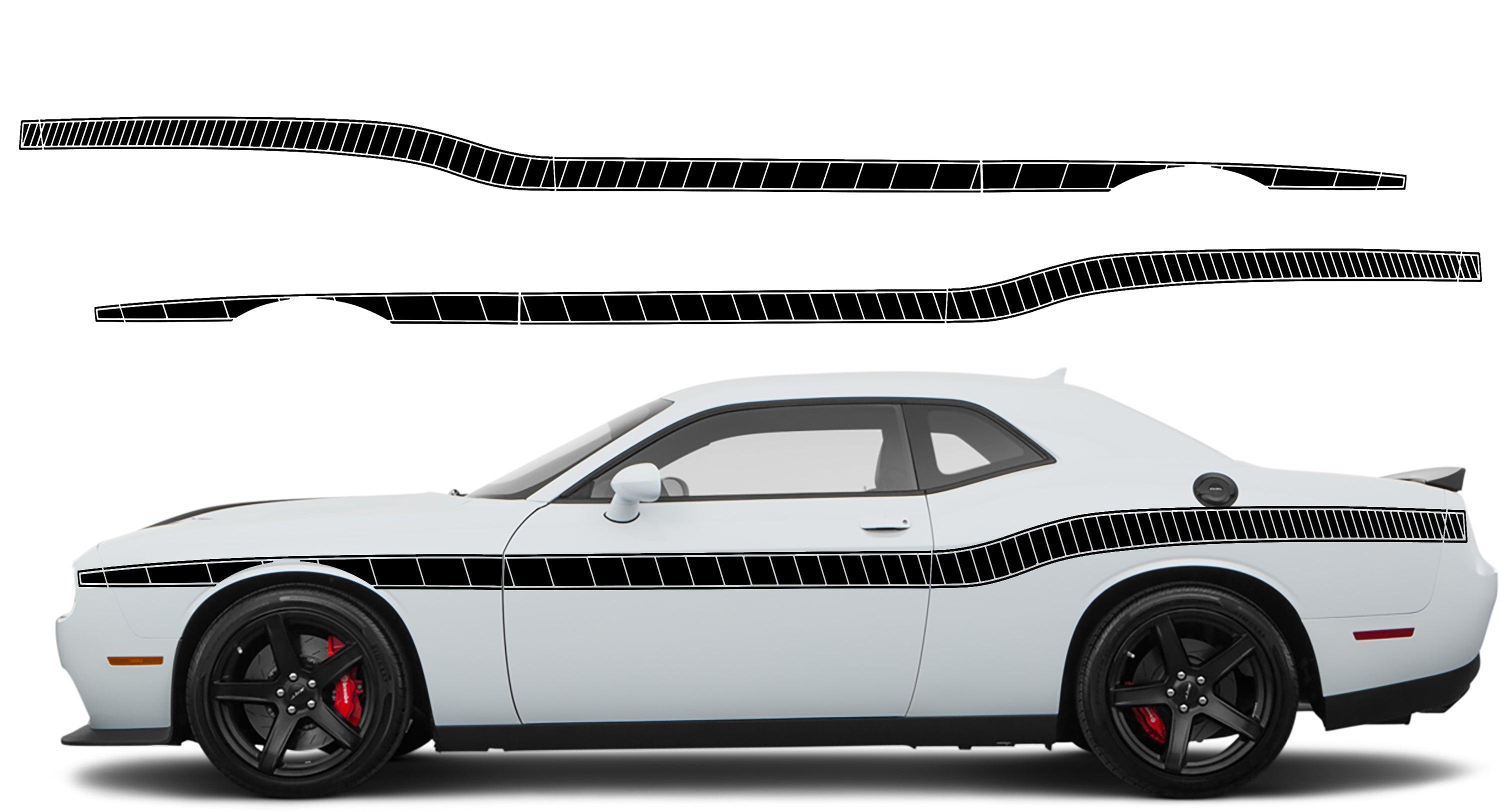 Dodge Challenger Middle BeltLine Strobe Stripes Decals (Pair) : Vinyl Graphics Kit Fits (2008-2023)