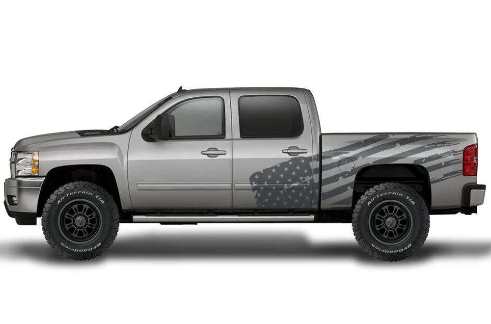 Chevrolet Silverado USA American Flag Side Decals (Pair) : Vinyl Graphics Kit Fits (2008-2013)