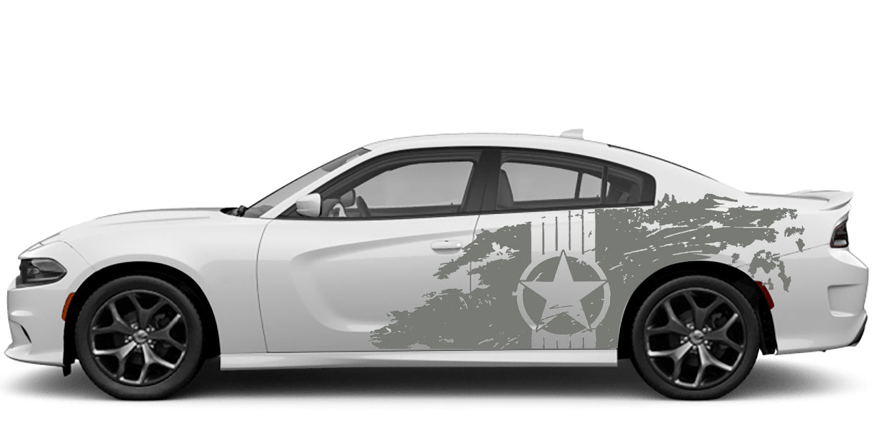 Dodge Charger Military Star Grunged Side Decals (Pair) : Vinyl Graphics Kit Fits (2015-2023)