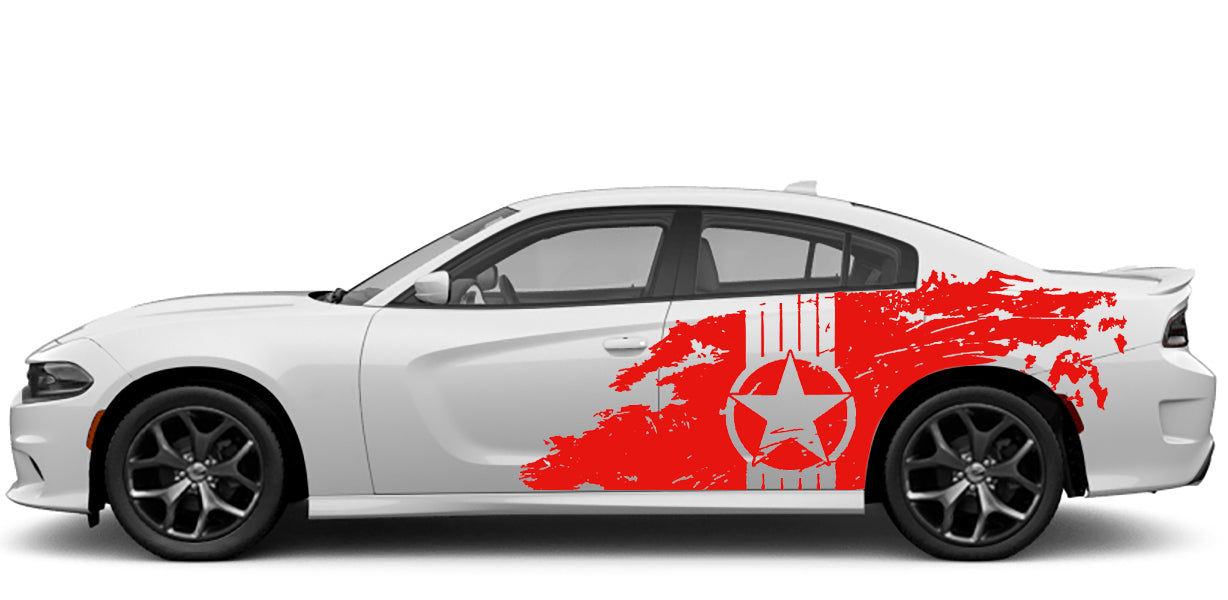 Dodge Charger Military Star Grunged Side Decals (Pair) : Vinyl Graphics Kit Fits (2015-2023)